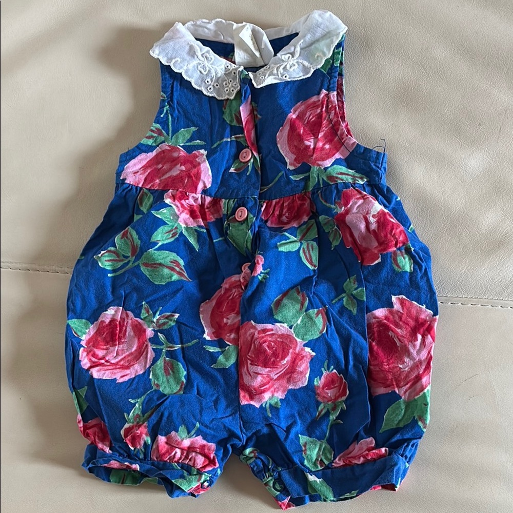 Floral Baby Romper with Lace Collar